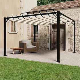 vidaXL Pavilion with slatted roof 3x3m cream white fabric and aluminum