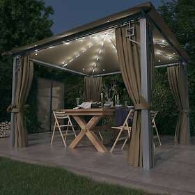 vidaXL Paviljong med gardin & ljusslinga LED 3x3m taupe aluminium 3070334