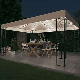 vidaXL Paviljong med ljusslinga LED 3x4 m gräddvit tyg 3070328