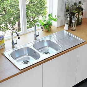 vidaXL Kitchen Sink Double Bowl with Strainer & Water Trap Stainless Steel