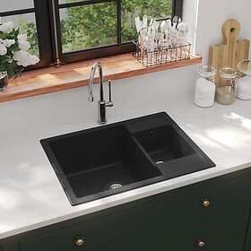 vidaXL 147085 Double Bowl Sink with Overflow Black Granite