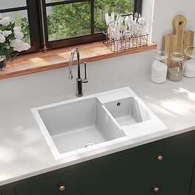 vidaXL 147088 Double Bowl Sink with Overflow White Granite