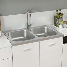 vidaXL Double Kitchen Sink 800x500x155mm Stainless Steel