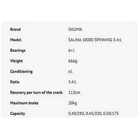 Okuma Salina Spinning Reel Silver 8000