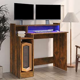 vidaXL Desk With LED Smoked Oak 97x45x90 cm