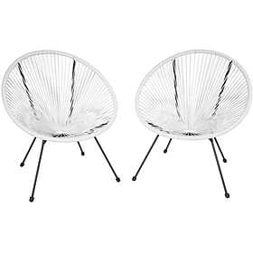 TecTake 2 trädgårdsstolar Santana Retro i Acapulco-stil vit