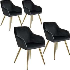 TecTake 4x Chair Marilyn Sammetsoptik guld svart/guld
