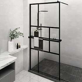 vidaXL Shower Wall With Shelf Black 115x195cm ESG Glass&Aluminum 3185480