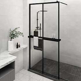 vidaXL Duschvägg med hylla svart 118x190 cm ESG-glas&aluminium 3185487