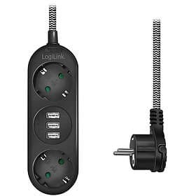 LogiLink LPS262U 2-Way 3xUSB Grounded Power Strip Flat Plug