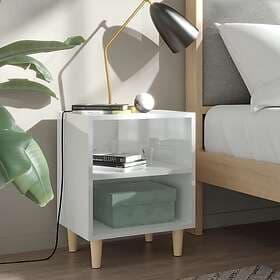 vidaXL Nightstand With Solid Wood Legs White High Gloss 40x30x50cm 805792
