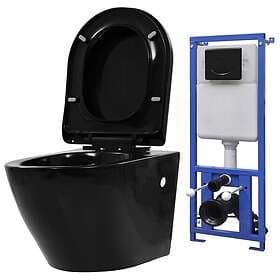 vidaXL Wall-hung toilet with concealed cistern ceramic black 3054478 (Black)