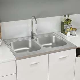 vidaXL Double Kitchen Sink 800x600x155 mm Stainless Steel