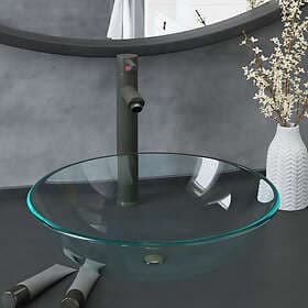 vidaXL Handfat med kran och bottenventil klart härdat glas 3098442