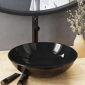 vidaXL Handfat med kran och bottenventil svat härdat glas 3098450