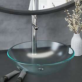vidaXL Handfat med kran och bottenventil frostat härdat glas 3098444