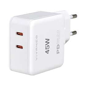 Vivanco 45W Super Fast Dual Charge USB-C PD Wall Charger