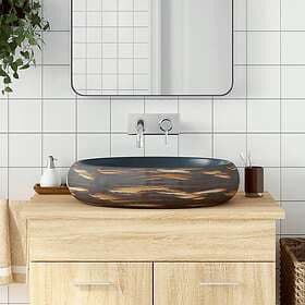 vidaXL Handfat brun och blå oval 59x40x15 cm keramik 155087