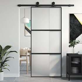 vidaXL Sliding Door Black 90x205 cm Tempered Glass and Aluminum 155199