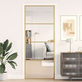 vidaXL Internal Door guld 83x201.5 cm härdat glass och aluminium slim 155133