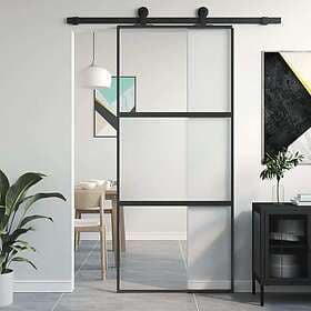 vidaXL Sliding Door Black 90x205 cm Tempered Glass and Aluminum