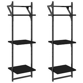 vidaXL Vägghyllor 3-plan med stänger 2 st svart 30x25x100 cm 836258
