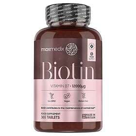 Maxmedix Biotin Capsules 12.000mcg 365 Vitaminer för håret med B7-vitamin