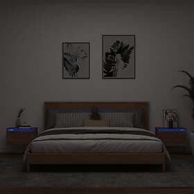 vidaXL Väggmonterade sängbord med LED-lampor 2 st brun ek 836839