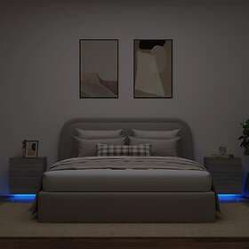 vidaXL Sängbord med LED-lampor 2 st grå sonoma konstruerat trä 836746