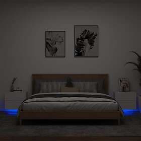 vidaXL Väggmonterade sängbord med LED-lampor 2 st vit 836813