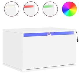 vidaXL Väggmonterat sängbord med LED-lampor vit 836826