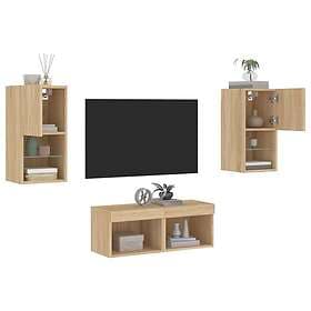 vidaXL Väggmonterade TV-skåp 4 delar med LEDs sonoma-ek 3216571