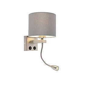 Qazqa Smart vegglampe stål med grå skjerm inkl. Wifi A60 Brescia