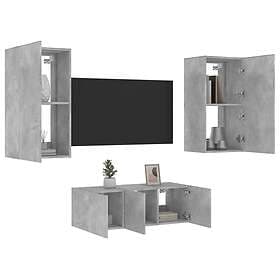 vidaXL TV Stand 4 delar LED betonggrå konstruerat trä 3216821
