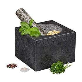 Relaxdays Mortar med Mortar, granit, polerad, för kryddor och örter, 500ml, sten