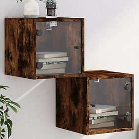 vidaXL Nightstand with Glass Doors 2 pcs Smoke Brown Oak 35x37x35cm 836471