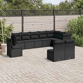 vidaXL Loungegrupp 10 delar med svarta dynor konstrotting 3217795