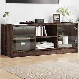 vidaXL TV Stand med glasdörrar brun ek 102x37x42 cm 836377