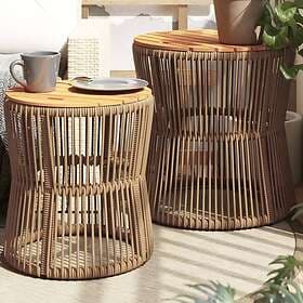 vidaXL Side Table Set 2 pcs with wooden top beige synthetic rattan 366293