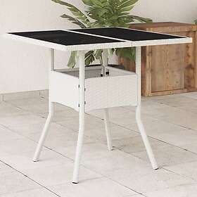 vidaXL Trädgårdsbord med glasskiva vit 80x80x75 cm konstrotting 368132