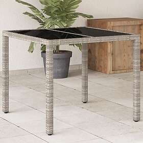 vidaXL Trädgårdsbord med glasskiva ljusgrå 90x90x75 cm konstrotting 368122