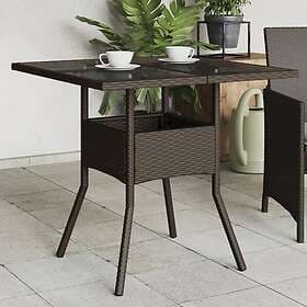 vidaXL Trädgårdsbord med glasskiva brun 80x80x75 cm konstrotting 365524