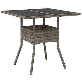 vidaXL Garden Table with glass top grey 80x80x75 cm polyrattan 365522