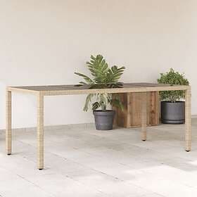 vidaXL Trädgårdsbord med glasskiva beige 190x90x75 cm konstrotting 365539