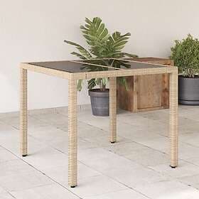 vidaXL Trädgårdsbord med glasskiva beige 90x90x75 cm konstrotting 365527