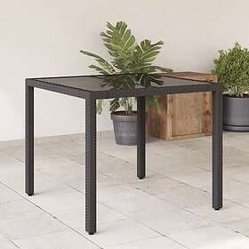 vidaXL Garden Table with glass top black 90x90x75 cm polyrattan