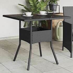 vidaXL Garden Table with glass top black 80x80x75 cm polyrattan 365521