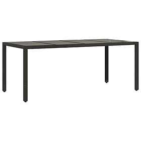 vidaXL Trädgårdsbord med glasskiva svart 190x90x75 cm konstrotting 365537