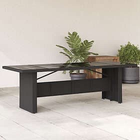 vidaXL Trädgårdsbord med glasskiva svart 240x90x75 cm konstrotting 365597