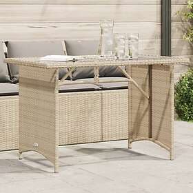 vidaXL Trädgårdsbord med glasskiva beige 110x68x70 cm konstrotting 366353